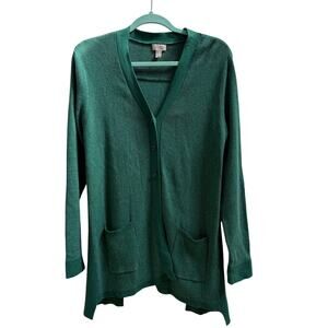 Logo Lori Goldstein Cardigan Duster SZ S Green Shark Bite Hem Spring St Patty's